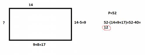 Периметр 4-хугольника равен 52 см .одна сторона равна 14см,вторая на 5 см меньше первой,а третья на