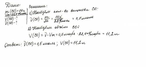 Найти объём и число молекул для 14г оксида углерода (ll)