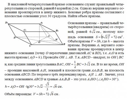 Важно! с рисунком 1) в наклонной четырехугольной призме основанием служит правильный четырехугольник