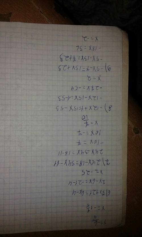 Решить уравнение 6 класс: 1) 3,4х-12=-0,6х ; 2) -13+у-0,8=2у+0,2; 3) 9+13х=35+26х ; 4) 11х-14=4х+7 ;