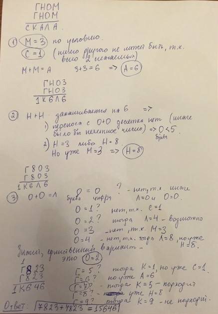 Вчисловом ребусе гном+гном= скала разные буквы обозначают разные цифры какую цифру обозначает буква