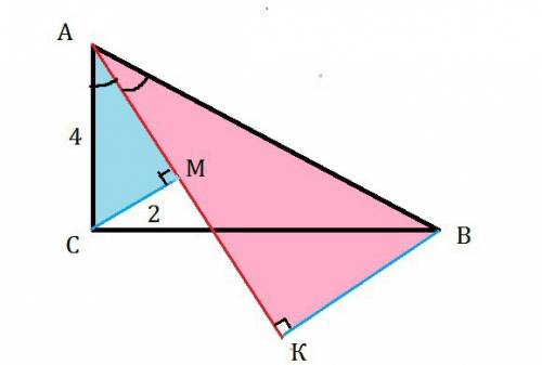 Втреугольнике авс угол с-прямой,ас=4,чему равно расстояние от вершины в до биссектрисы угла а,если р