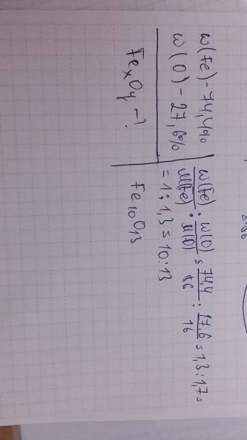 Составьте простую формулу магнетита, если известно, что в его составе содержится 74,4% железа и 27,6