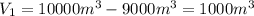 V_1=10000m^3-9000m^3=1000m^3