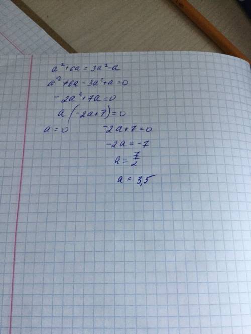 Каких значениях а равны значения двучленов a²+6a и 3a²-a?