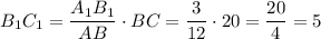 B_1C_1=\dfrac{A_1B_1}{AB} \cdot BC=\dfrac{3}{12} \cdot 20=\dfrac{20}4 =5