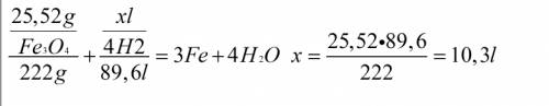 Какой объем водорода (н.у.) необходим для получения железа при взаимодействии с 25,52 г железной ока