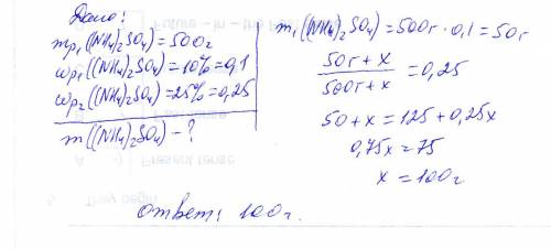 Вычислите массу (г) сульфата аммония,которую необходимо добавить к раствору массой 500 г с массовой