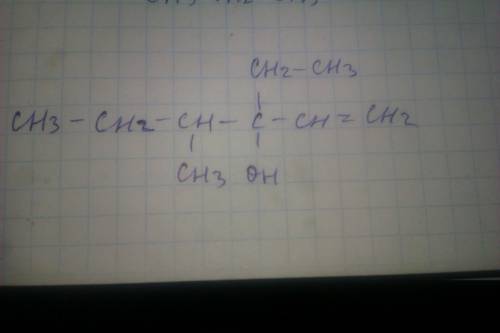 Напишите формулу, соответствующую названию спирта: 4-метил-3-этил-1-гексен-3-ол.