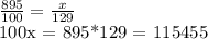 \frac{895}{100} = \frac{x}{129} &#10;&#10;100x = 895*129 = 115455