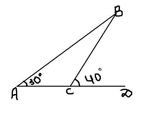 Утреугольника один из внутренних углов равен 30 градусов а один из внешних 40 градусов найдите остал