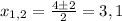 x_{1,2}= \frac{4\pm2}{2}=3,1