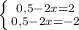 \left \{ {{0,5-2x=2} \atop {0,5-2x=-2}} \right.