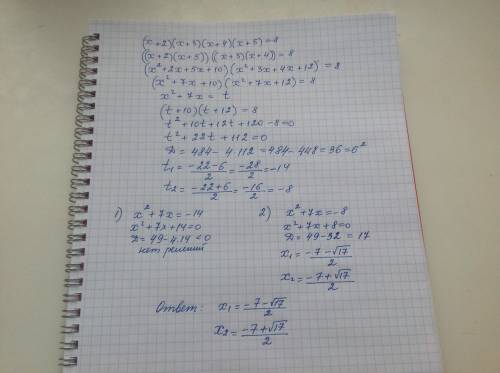 Нужно именно решение , думаю за 99 можно написать) (x+2)(x+3)(x+4)(x+5)=8