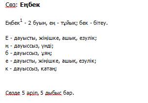 Сделать фонетический разбор слов еңбек и аудан на каз яз