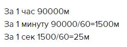 Поезд движется со скоростью 90 км/ч. сколько метров он проходит за 1 час ? за 1 минуту? за 1 секунду