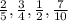 \frac{2}{5}, \frac{3}{4}, \frac{1}{2}, \frac{7}{10}