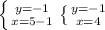 \left \{ {{y=-1} \atop {x=5-1}} \right. \left \{ {{y=-1} \atop {x=4}} \right.