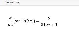 Вычислить производную в точке y=arctg9x; y (0) =?