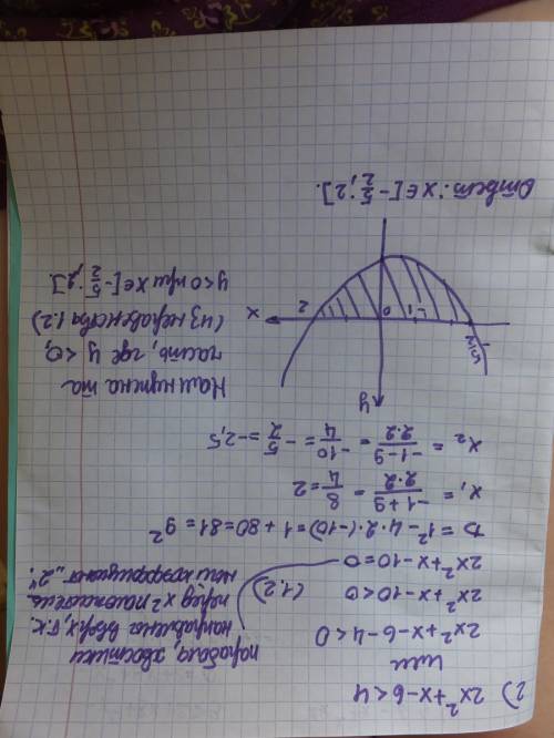 При каких значениях х значения функции : 1) y = -x^2 + 8х + 2 больше 9 2) y = 2x^2 + х - 6 меньше 4?