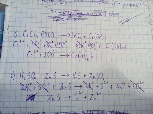 Запишите их в ионной полной и ионно сокращенной формуле: а) crcl3 + koh = kcl + cr(oh)3 б)h2so4 + zn