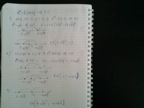 Решить уравнение и неравенство: x^2+2|x+3|-10< =0