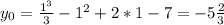 y_{0} = \frac{1 ^{3} }{3} -1^{2}+2*1-7=- 5\frac{2}{3}