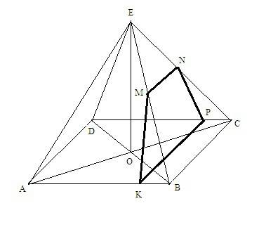 Вправильной четырёхугольной пирамиде проведено сечение, проходящее через середины двух смежных боков