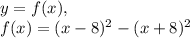 y = f(x), \\ f(x) = (x-8)^2 - (x+8)^2