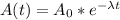 A (t) = A_0*e^{-\lambda t}