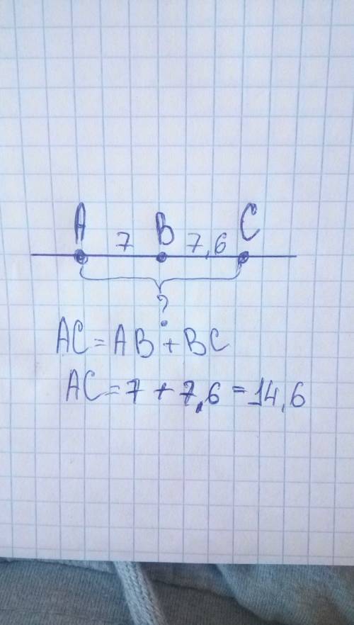 Точка а,в и с лежат на одной прямой.найдите ас если ав=7 см вс=7,6см