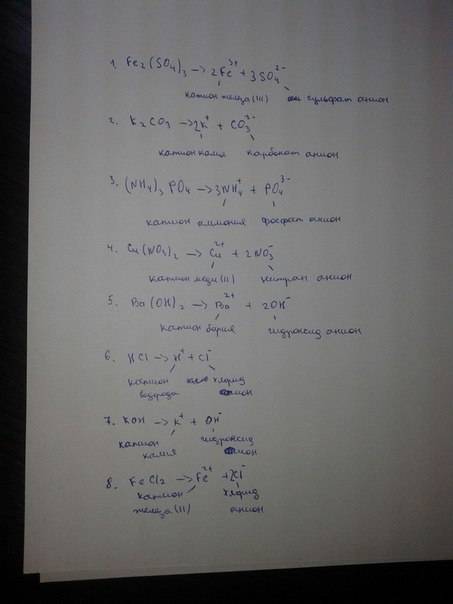 Запишите уравнение диссоциации 1) сульфата железа (3) , 2) карбонат калия , 3) фосфата аммония , 4)