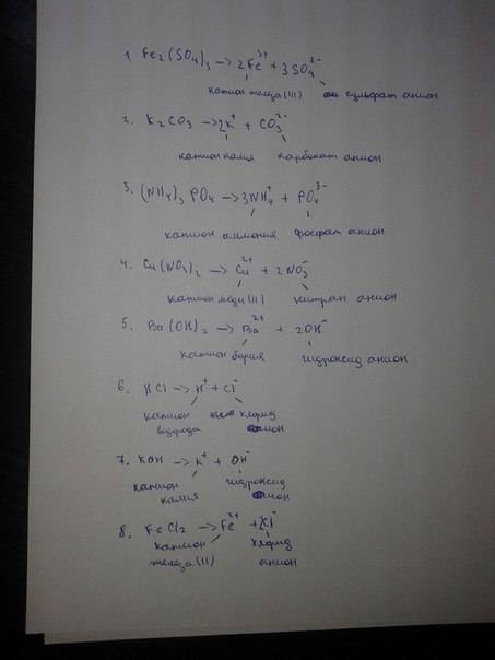 Запишите уравнение диссоциации 1) сульфата железа (3) , 2) карбонат калия , 3) фосфата аммония , 4)