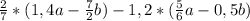 \frac{2}{7}*(1,4a-\frac{7}{2}b)-1,2*(\frac{5}{6}a-0,5b)