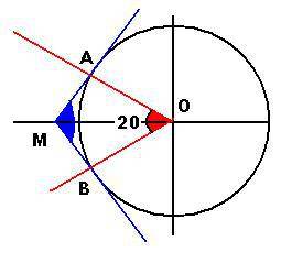 Через точку m к окружности с центром o провели касательные ma и mb ,a и b точки касания ,уголoab=20