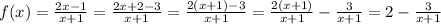 f(x)= \frac{2x-1}{x+1} = \frac{2x+2-3}{x+1}= \frac{2(x+1)-3}{x+1} = \frac{2(x+1)}{x+1}- \frac{3}{x+1} =2- \frac{3}{x+1}