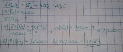 определити объем оксида углерода (40)который образуется при взаимодействий ацителена и кислорода кол