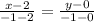 \frac{ x-2 }{-1- 2 } =\frac{ y-0 }{ -1- 0 }