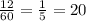 \frac{12}{60} = \frac{1}{5} =20%