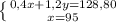 \left \{ {{0,4x+1,2y=128,80} \atop {x=95}} \right.