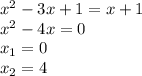 x^2-3x+1 = x+1\\x^2 - 4x = 0\\x_1 = 0\\x_2 = 4