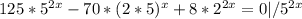 125* 5^{2x}-70*(2*5)^{x} +8* 2^{2x}=0 |/ 5^{2x}