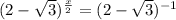 (2- \sqrt{3}) ^{ \frac{x}{2} } = (2- \sqrt{3})^{-1}