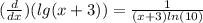 ( \frac{d}{dx} )(lg(x+3))= \frac{1}{(x+3)ln(10)}