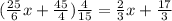 (\frac{25}{6}x+\frac{45}{4})\frac{4}{15}=\frac{2}{3}x+\frac{17}{3}