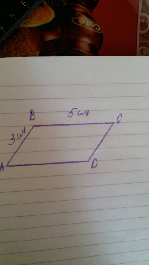 Постройте пареллелограмм ,стороны которого равны 3 см и 5 см.обозначте его abcd