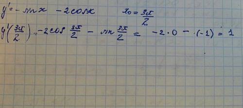 Найдите значение производной функции y=cos x- 2sin x,при x0(x нулевое)=3п/2