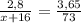 \frac{2,8}{x+16} = \frac{3,65}{73}