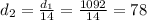 d_2 = \frac{d_1}{14} = \frac{1092}{14} = 78