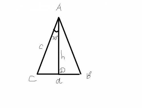 Угол при высоте равнобедренного треугольника равен 30 градусам,а его площадь -25см квадр.найдите бок